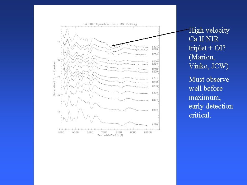 High velocity Ca II NIR triplet + OI? (Marion, Vinko, JCW) Must observe well