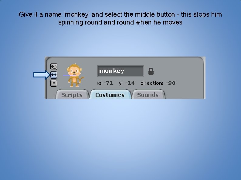 Give it a name ‘monkey’ and select the middle button - this stops him