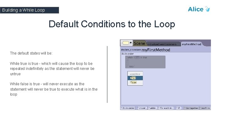 Building a While Loop Default Conditions to the Loop The default states will be:
