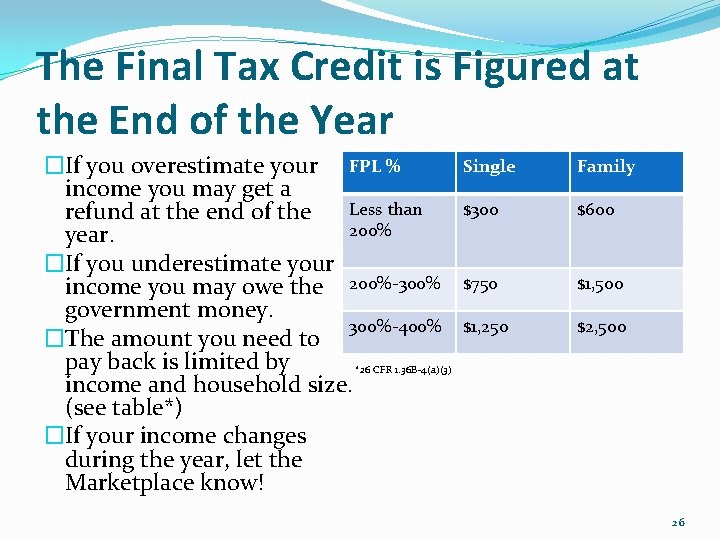 The Final Tax Credit is Figured at the End of the Year �If you