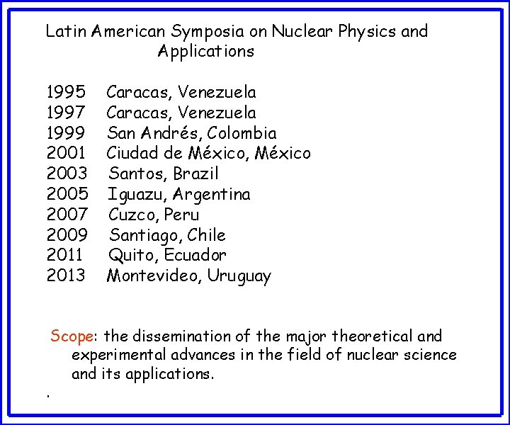 Latin American Symposia on Nuclear Physics and Applications 1995 1997 1999 2001 2003 2005