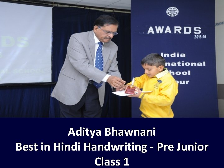 Aditya Bhawnani Best in Hindi Handwriting - Pre Junior Class 1 