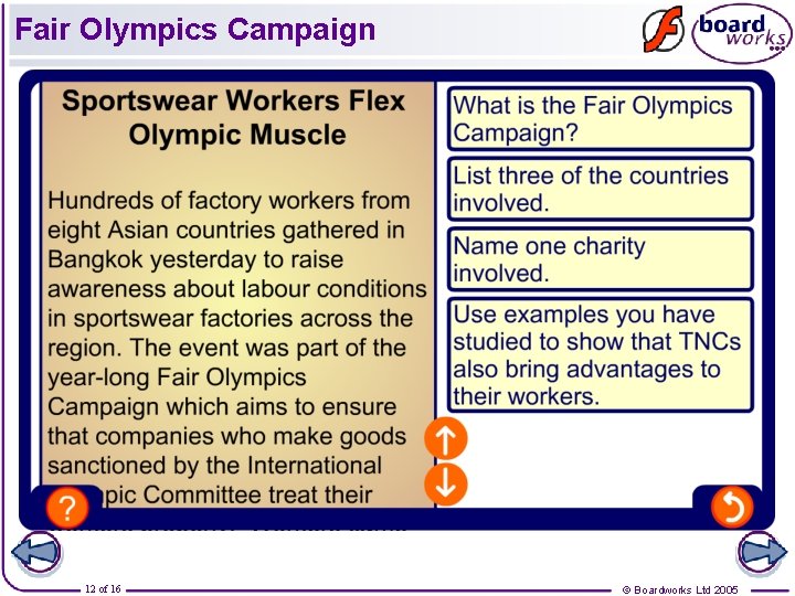 Fair Olympics Campaign 12 of 16 © Boardworks Ltd 2005 