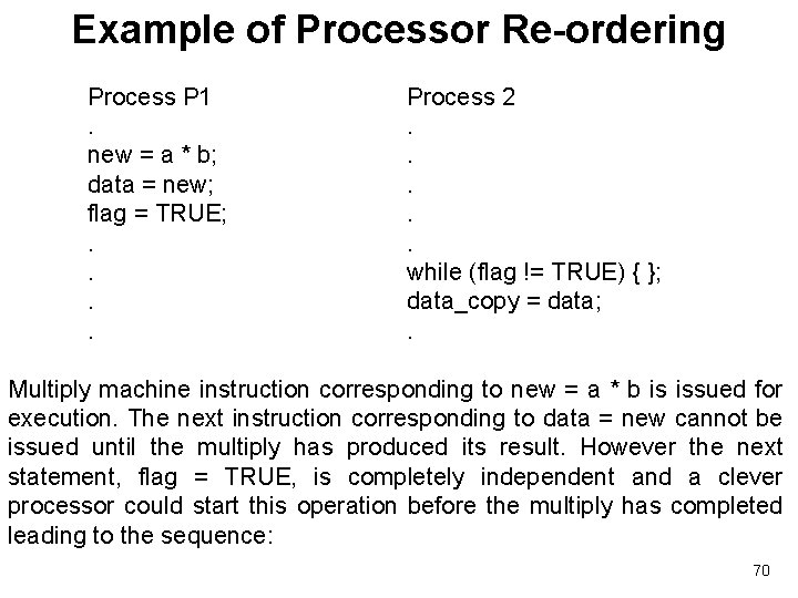 Example of Processor Re-ordering Process P 1. new = a * b; data =