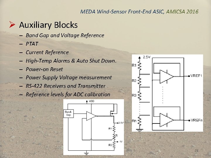MEDA Wind-Sensor Front-End ASIC, AMICSA 2016 Ø Auxiliary Blocks – – – – Band