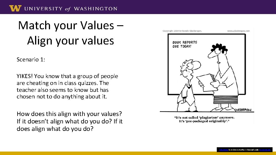 Match your Values – Align your values Scenario 1: YIKES! You know that a
