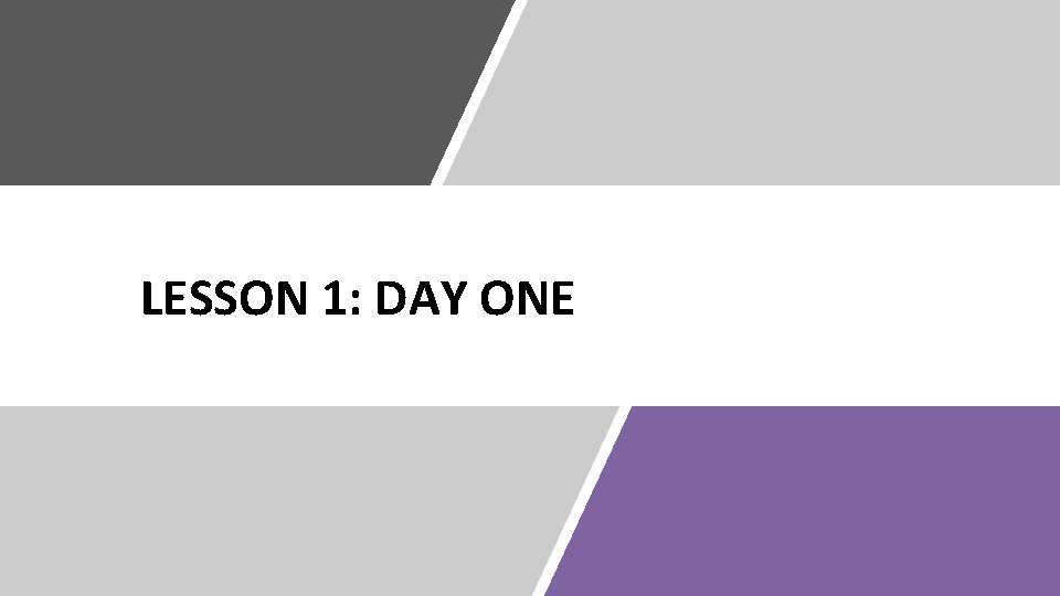 LESSON 1: DAY ONE 