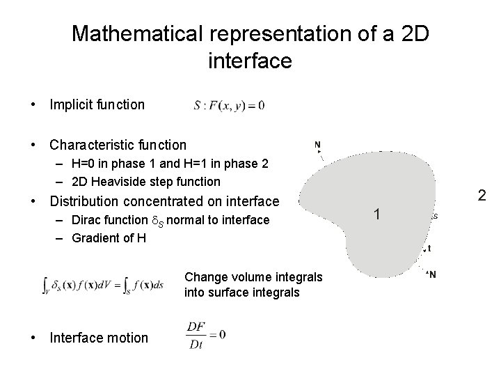 Mathematical representation of a 2 D interface • Implicit function • Characteristic function – Mathematical representation of a 2 D interface • Implicit function • Characteristic function –