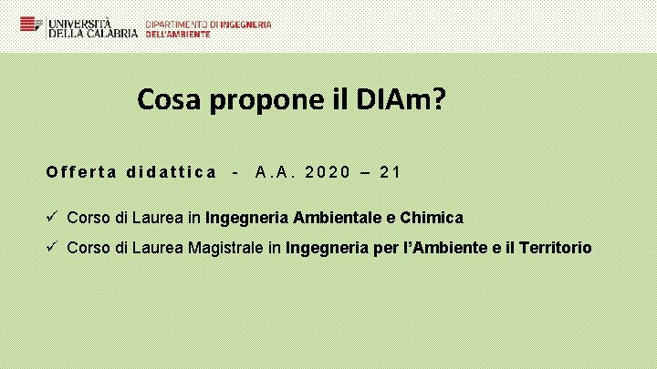 Cosa propone il DIAm? Offerta didattica - A. A. 2020 – 21 ü Corso