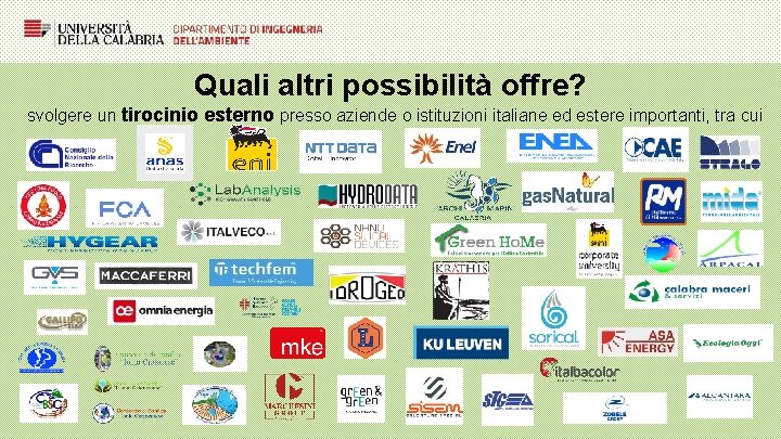 Quali altri possibilità offre? svolgere un tirocinio esterno presso aziende o istituzioni italiane ed