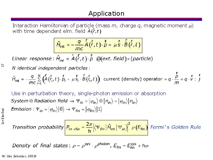 Application 17 Interaction Hamiltonian of particle (mass m, charge q, magnetic moment m) with