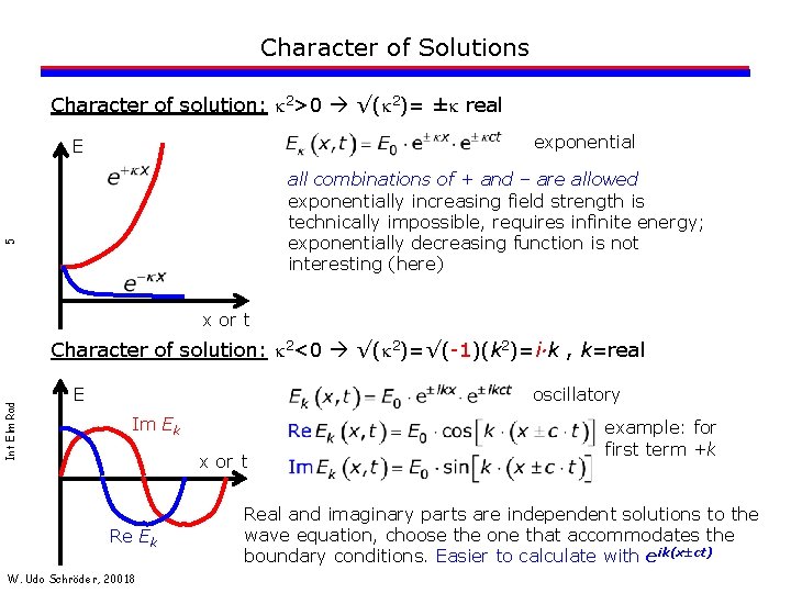 Character of Solutions Character of solution: k 2>0 √(k 2)= ±k real exponential E