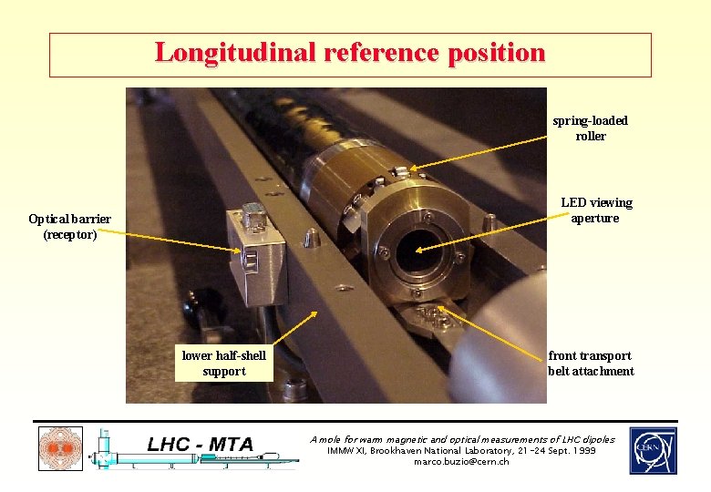 Longitudinal reference position spring-loaded roller LED viewing aperture Optical barrier (receptor) lower half-shell support