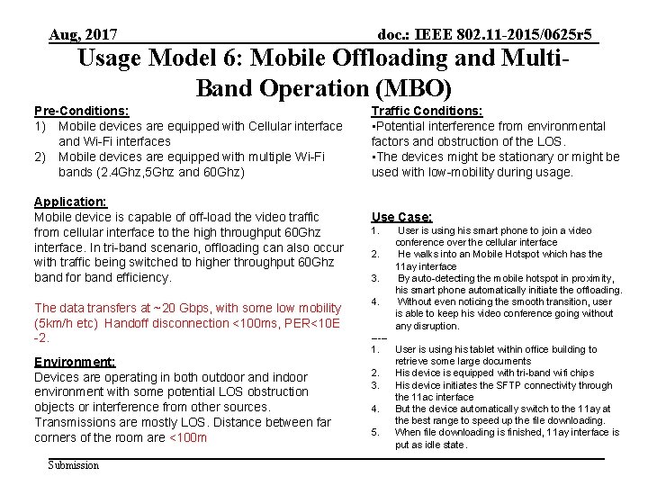 Aug, 2017 doc. : IEEE 802. 11 -2015/0625 r 5 Usage Model 6: Mobile