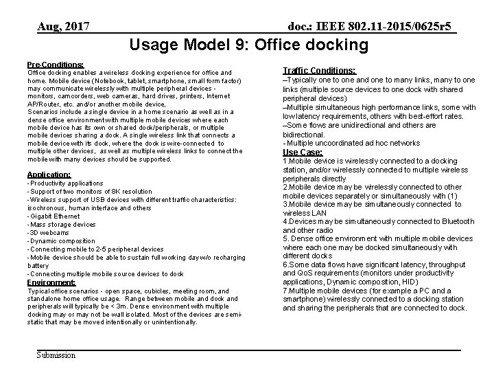Aug, 2017 doc. : IEEE 802. 11 -2015/0625 r 5 Usage Model 9: Office
