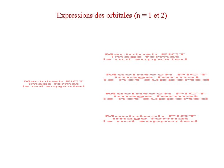 Expressions des orbitales (n = 1 et 2) 