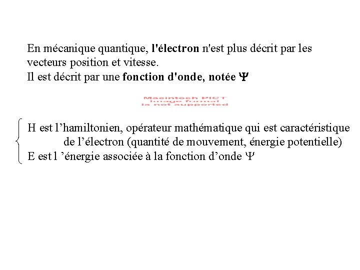 En mécanique quantique, l'électron n'est plus décrit par les vecteurs position et vitesse. Il