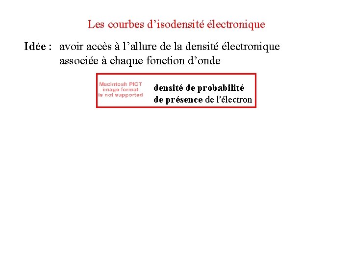 Les courbes d’isodensité électronique Idée : avoir accès à l’allure de la densité électronique