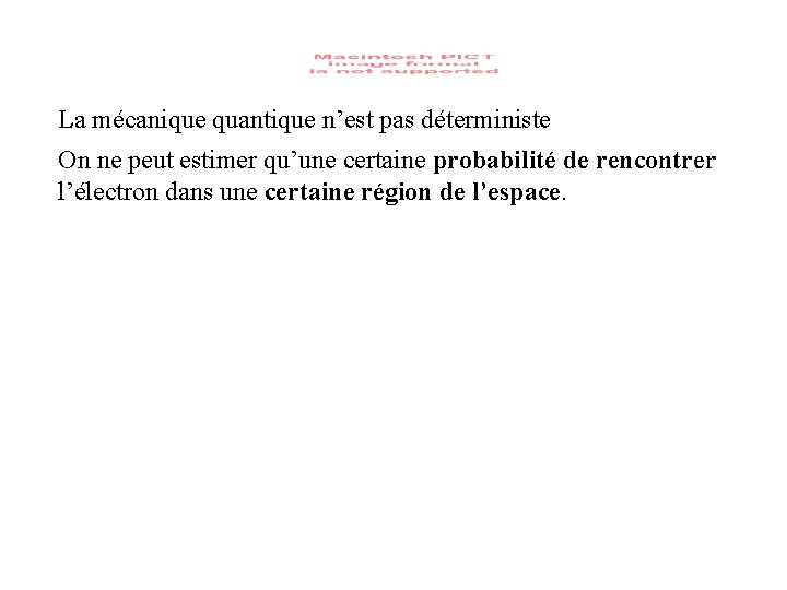 La mécanique quantique n’est pas déterministe On ne peut estimer qu’une certaine probabilité de