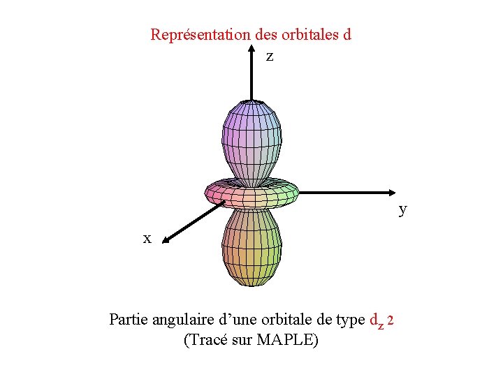 Représentation des orbitales d z y x Partie angulaire d’une orbitale de type dz