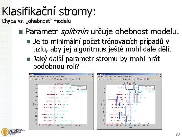 Klasifikační stromy: Chyba vs. „ohebnost“ modelu Parametr splitmin určuje ohebnost modelu. Je to minimální