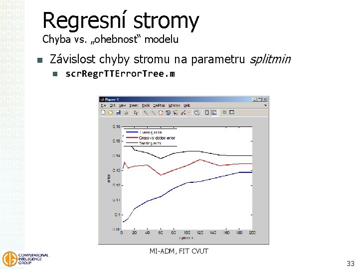 Regresní stromy Chyba vs. „ohebnost“ modelu Závislost chyby stromu na parametru splitmin scr. Regr.