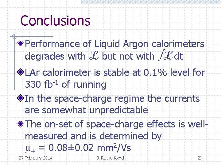 Conclusions Performance of Liquid Argon calorimeters degrades with ℒ but not with ℒ dt