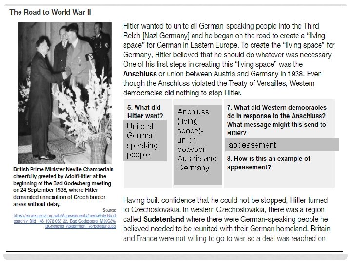 Unite all German speaking people Anchluss (living space)union between Austria and Germany appeasement 