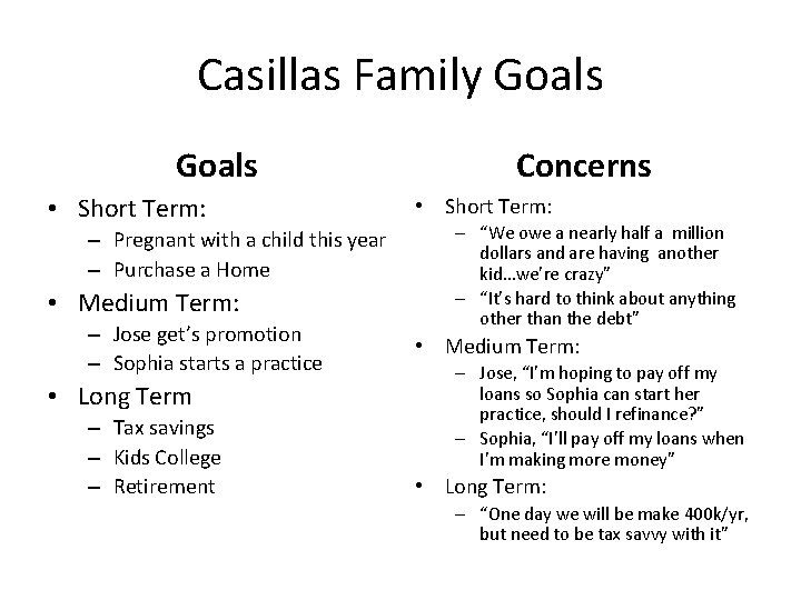 Casillas Family Goals • Short Term: – Pregnant with a child this year –