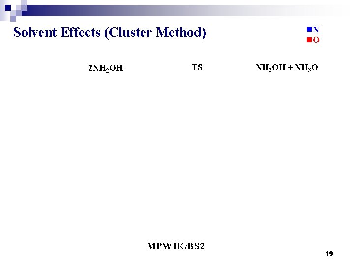 Solvent Effects (Cluster Method) 2 NH 2 OH TS MPW 1 K/BS 2 n.