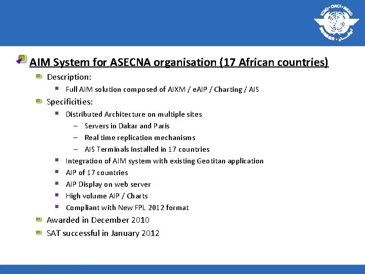 AIM System for ASECNA organisation 17 African countries