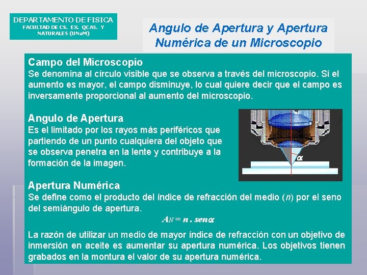 DEPARTAMENTO DE FISICA FACULTAD DE CS. EX. QCAS. Y NATURALES (UNa. M) Angulo de