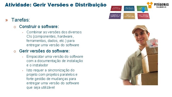 Atividade: Gerir Versões e Distribuição » Tarefas: o Construir o software: § Combinar as