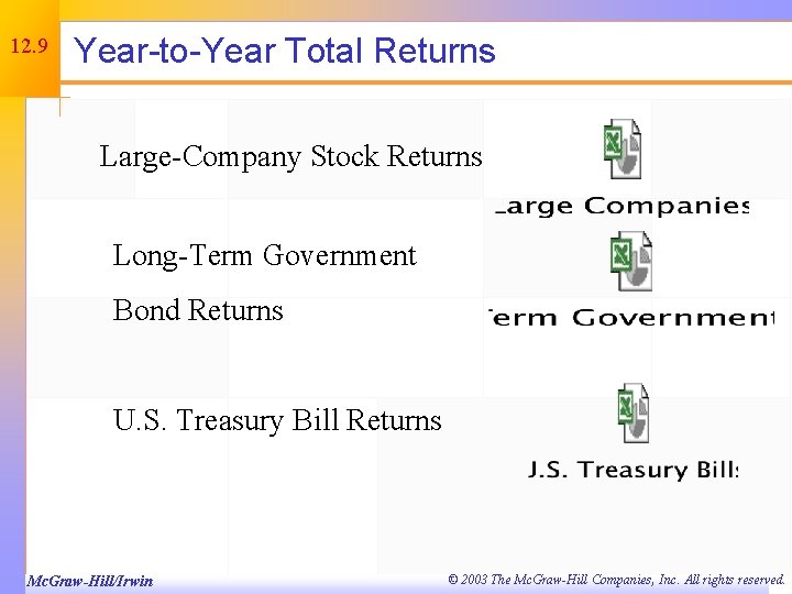 12. 9 Year-to-Year Total Returns Large-Company Stock Returns Long-Term Government Bond Returns U. S.
