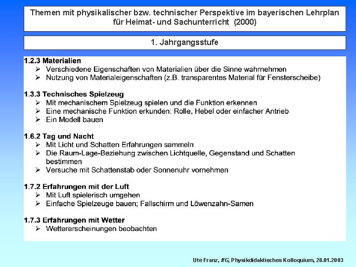 Themen mit physikalischer bzw. technischer Perspektive im bayerischen Lehrplan für Heimat- und Sachunterricht (2000)