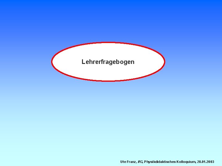 Lehrerfragebogen Ute Franz, If. G, Physikdidaktisches Kolloquium, 28. 01. 2003 