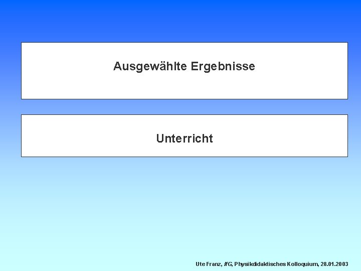 Ausgewählte Ergebnisse Unterricht Ute Franz, If. G, Physikdidaktisches Kolloquium, 28. 01. 2003 