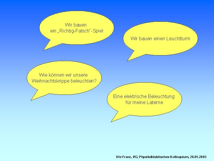 Wir bauen ein „Richtig-Falsch“-Spiel Wir bauen einen Leuchtturm Wie können wir unsere Weihnachtskrippe beleuchten?