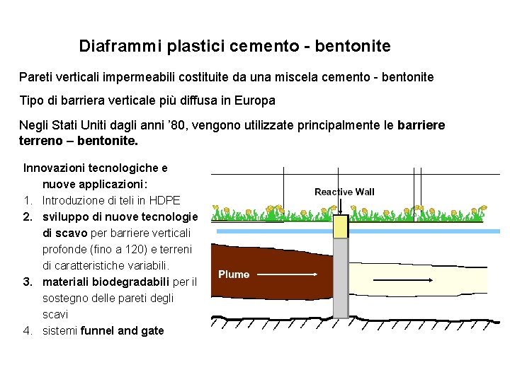 Diaframmi plastici cemento - bentonite Pareti verticali impermeabili costituite da una miscela cemento -