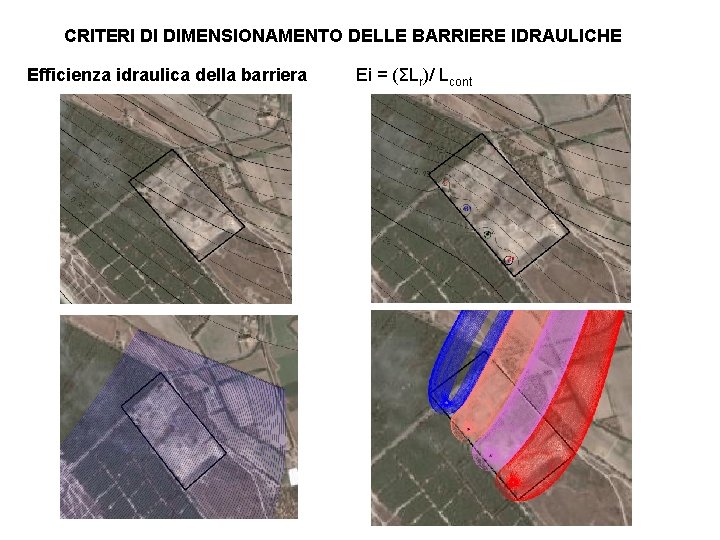 CRITERI DI DIMENSIONAMENTO DELLE BARRIERE IDRAULICHE Efficienza idraulica della barriera Ei = (ΣLr)/ Lcont