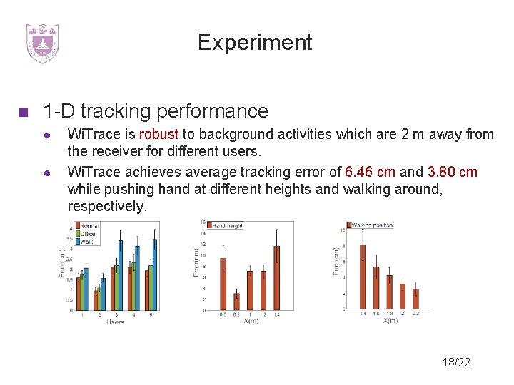 Experiment 1 -D tracking performance Wi. Trace is robust to background activities which are