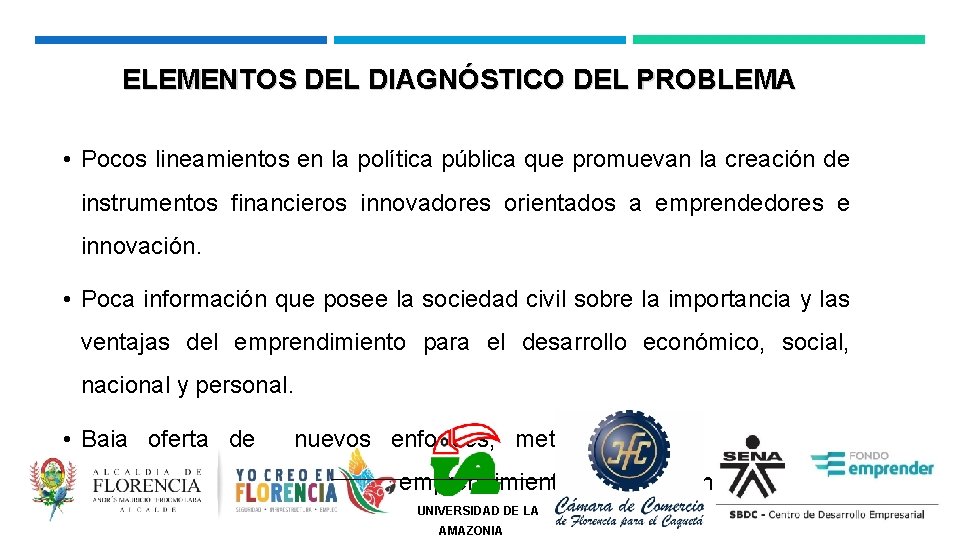 ELEMENTOS DEL DIAGNÓSTICO DEL PROBLEMA • Pocos lineamientos en la política pública que promuevan