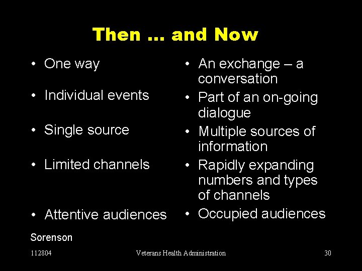 Then … and Now • One way • Individual events • Single source •