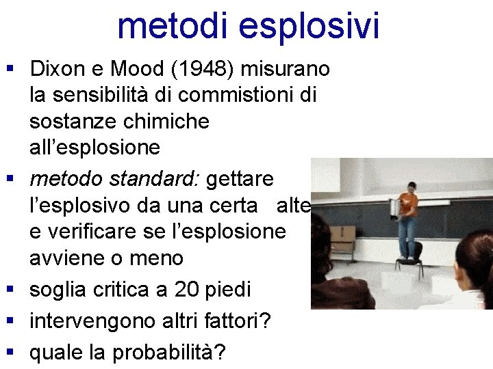 metodi esplosivi § Dixon e Mood (1948) misurano la sensibilità di commistioni di sostanze