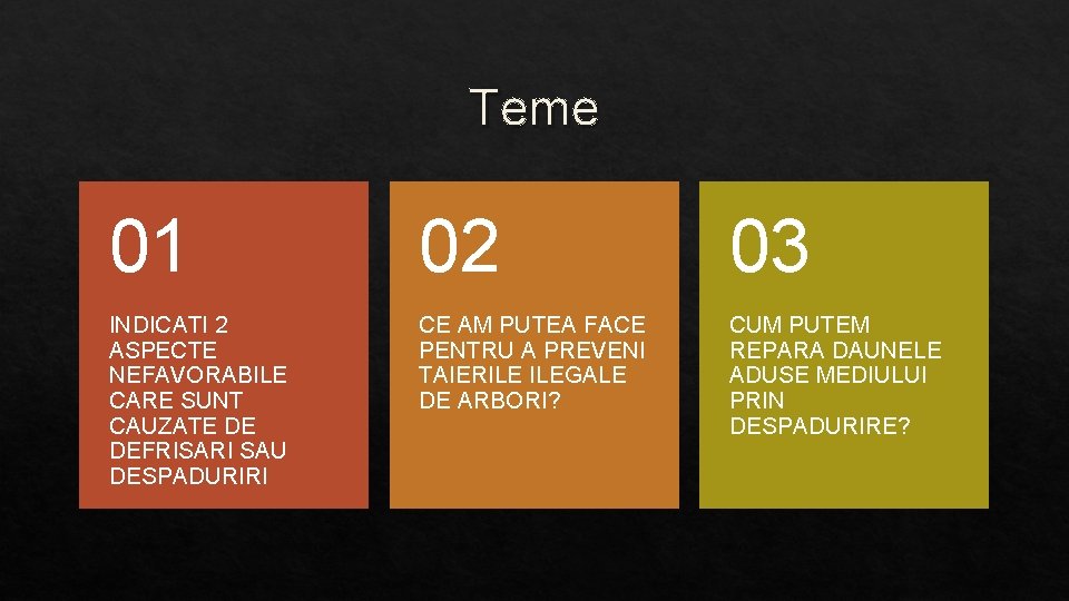 Teme 01 02 03 INDICATI 2 ASPECTE NEFAVORABILE CARE SUNT CAUZATE DE DEFRISARI SAU