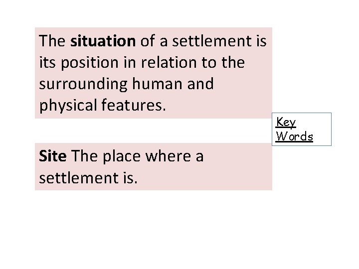 The situation of a settlement is its position in relation to the surrounding human