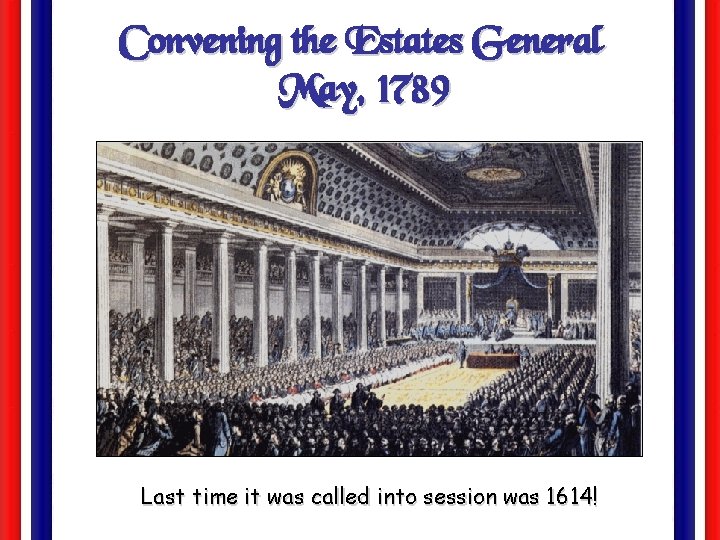 Convening the Estates General May, 1789 Last time it was called into session was