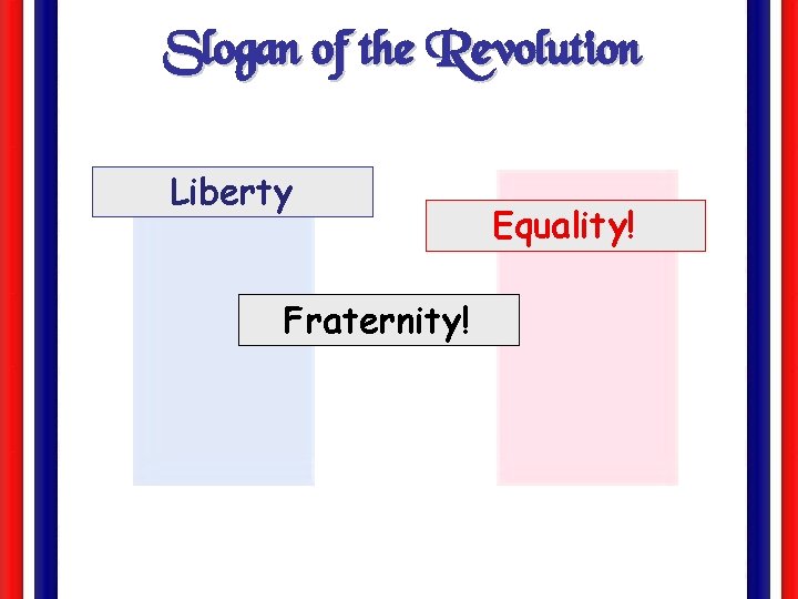 Slogan of the Revolution Liberty Fraternity! Equality! 