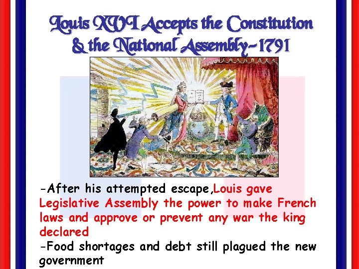 Louis XVI Accepts the Constitution & the National Assembly-1791 -After his attempted escape, Louis