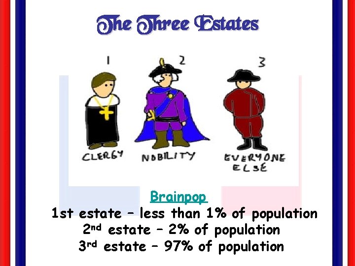 The Three Estates Brainpop 1 st estate – less than 1% of population 2